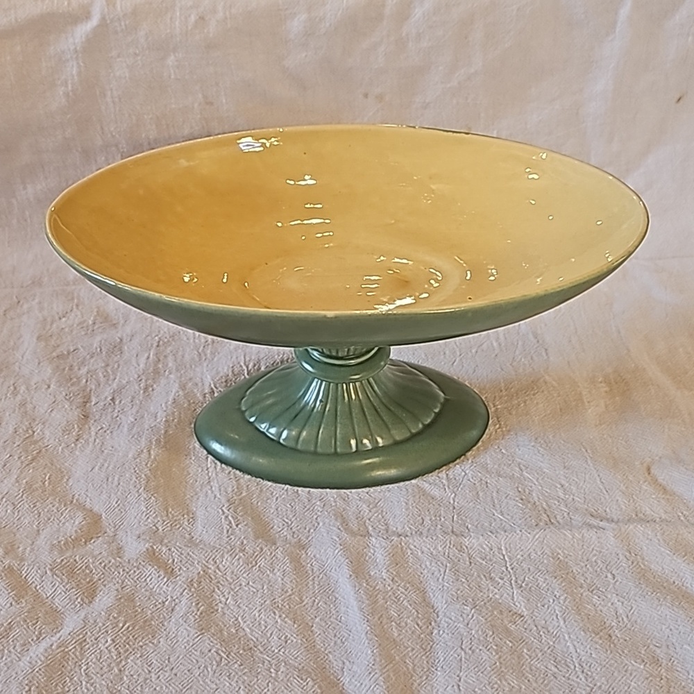 Vintage Redwing Green and Yellow Pedestal Candy Dish